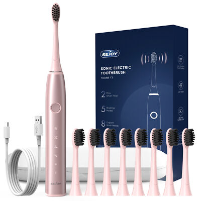 SEJOY Electric Toothbrush Sonic Travel Case 5 Modes 8 Brush Heads Rechargeable