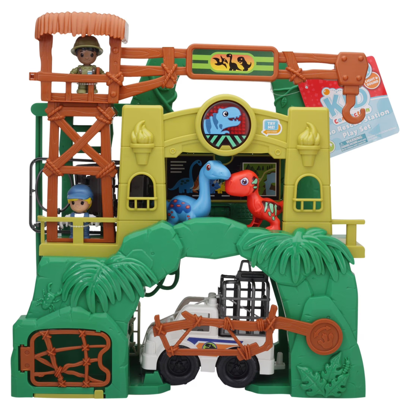 Dinosaur Rescue Station Play Set with Light and Sound, 28 Pcs, T
