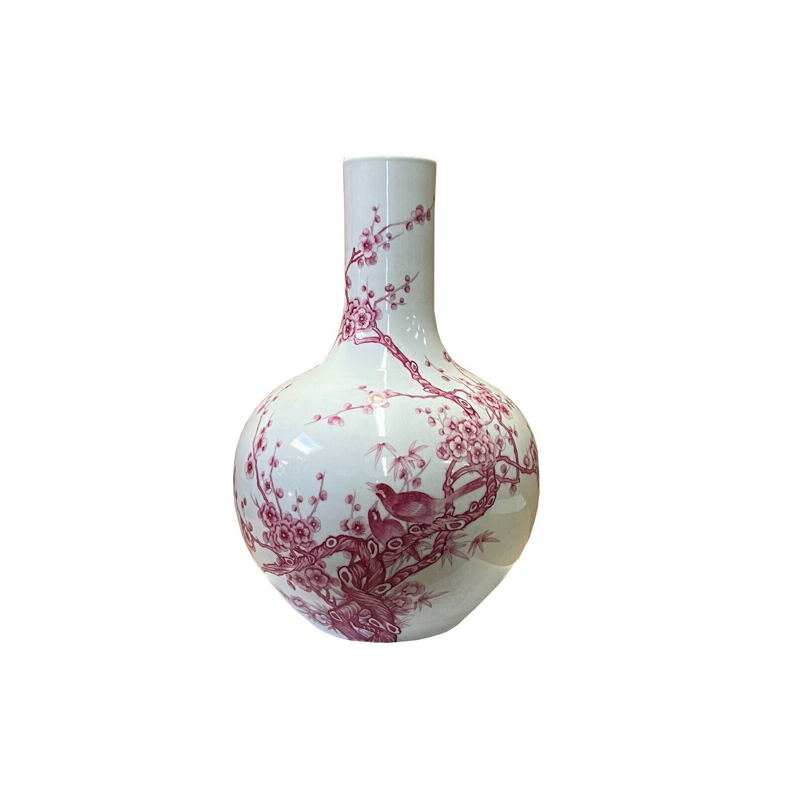 Chinese Porcelain Plum Red Flower Bird Fat Body Shape Vase ws2559S Chinese Porcelain Plum Red Flower Bird Fat Body Shape Vase ws2559S