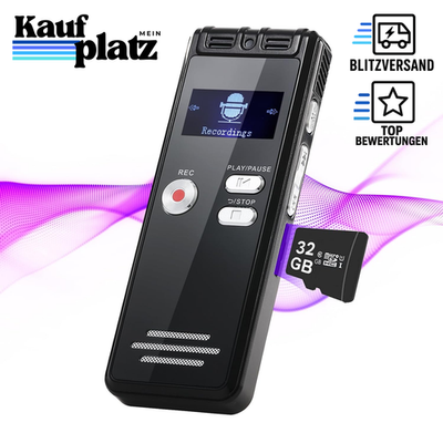 Diktiergerät Digital Voice Recorder 32GB 1536kbps One-Touch-HD Dual MIC