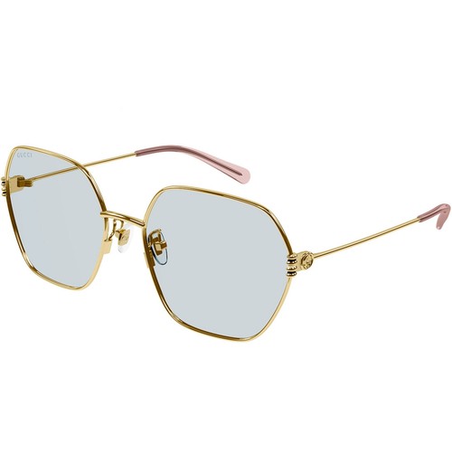 Pre-owned Gucci Women's Sunglasses Gold Metal Hexagon Frame Light Blue Lens Gg1285sa 004
