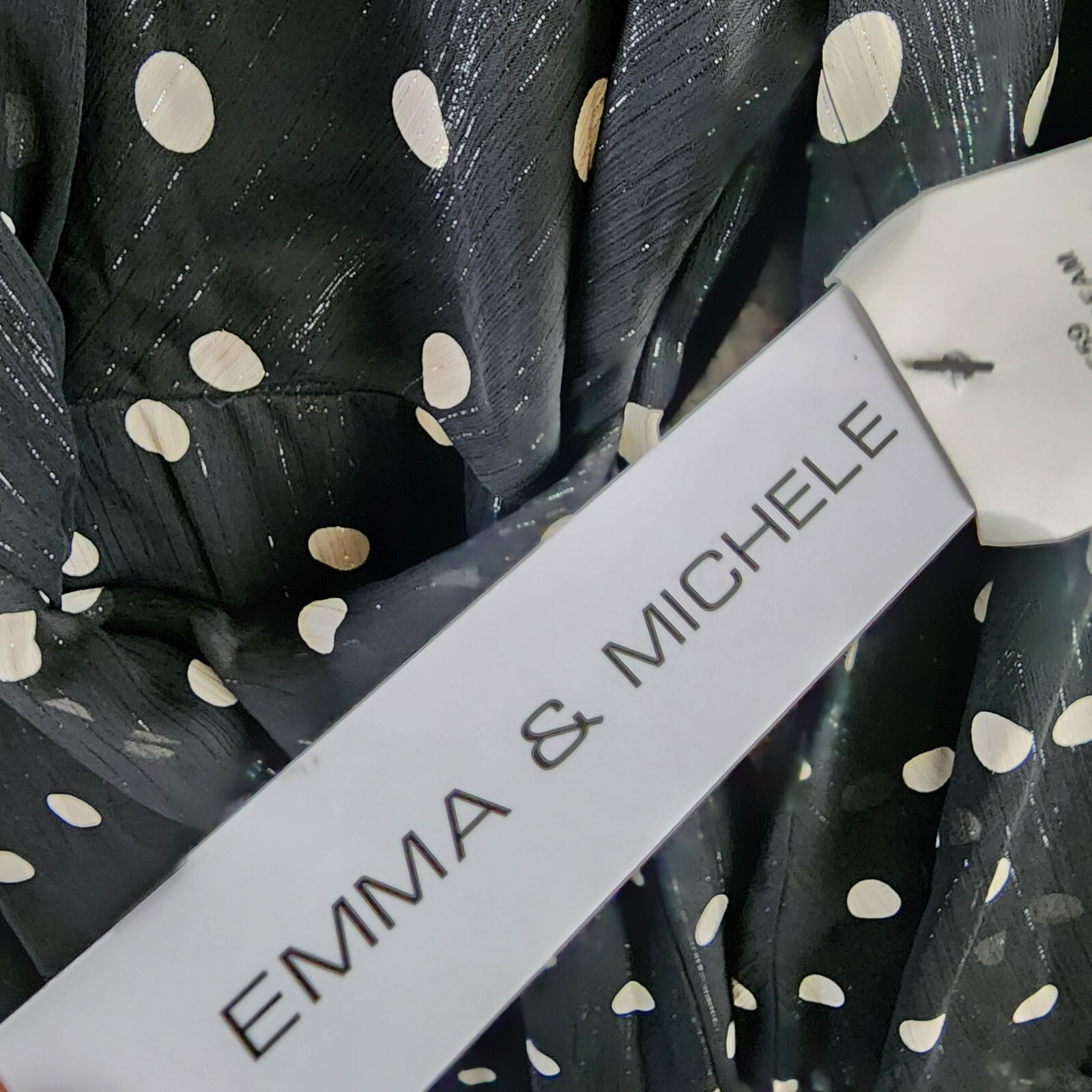 Emma & Michelle Faux Wrap Dress Womens XL Black/White Dot Snap Front Button Back - Picture 6 of 13