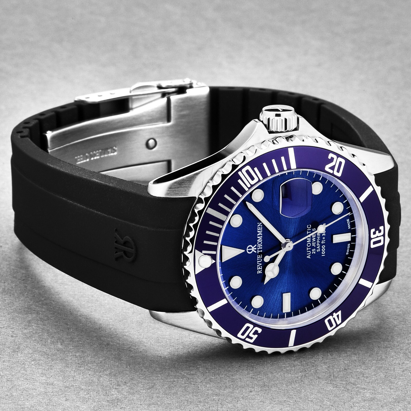 Pre-owned Revue Thommen 's Men's Diver Blue Dial Rubber Strap Automatic Watch 17571.2828