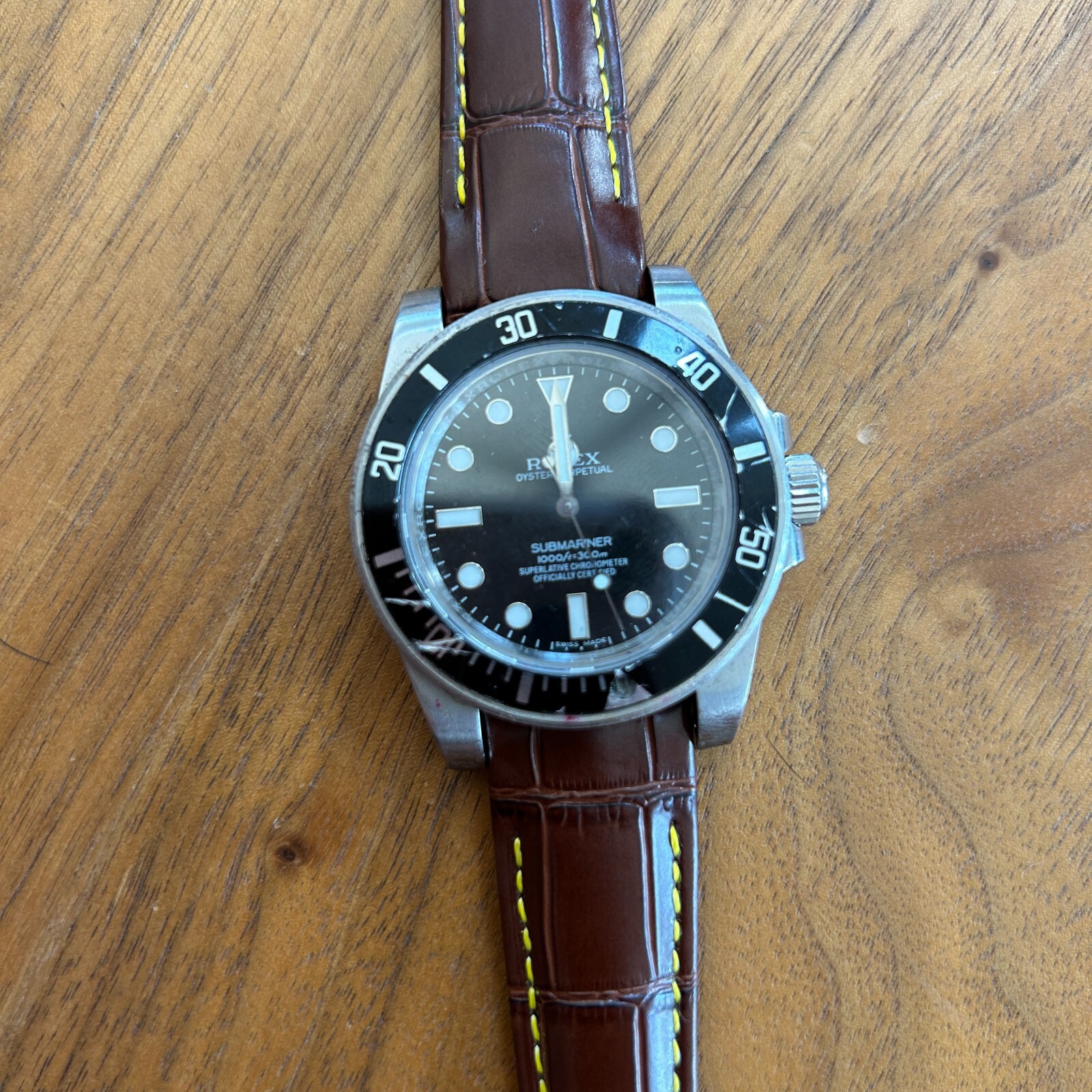 20mm BROWN Alligator leather curved (fitted) Band Strap