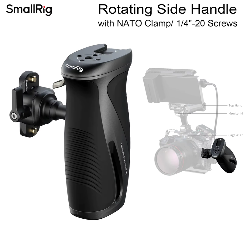 Rotating NATO Side Handle with 1/4 Screws NATO Clamp 360 Adjustment Handgrip for