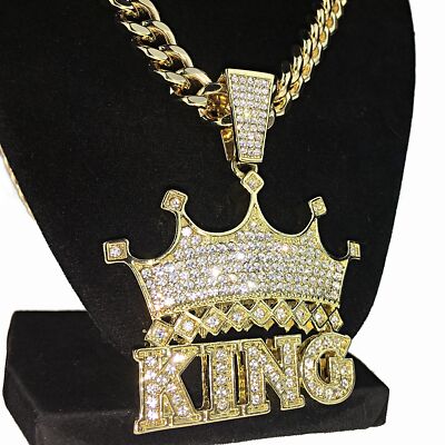 ミュージシャン CROWN NECKLACE GOLD Fashion 21 Hip Hop Iced Out King Crown Pendant 24
