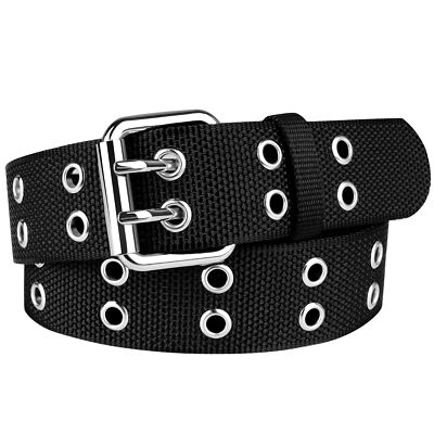 Men Double Prong Belt Holes Silver Rivet Nylon Big and Tall Plus Size To 71inch