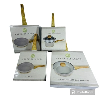 Earth Elements Cookware Saute Pan Fry Pan Sauce Pot Lid Steamer Insert New