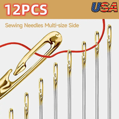 Self Sewing Needles Set 12pcs Modern Stainless Steel Side Threading Needle