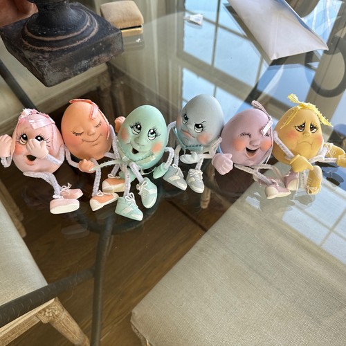 vintage anthropomorphic Funny Faces Ceramic Eggs, 6 Pieces
