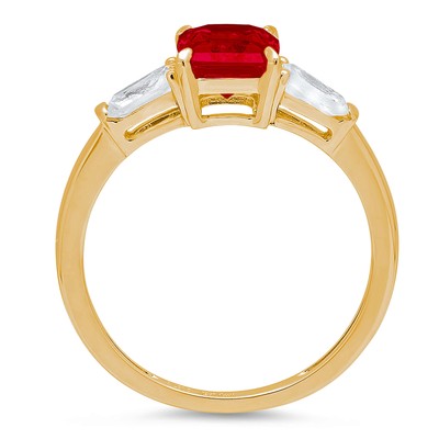 Pre-owned Pucci 2 Emerald 3 Stone Real Red Garnet Classic Bridal Statement Ring 14k Yellow Gold