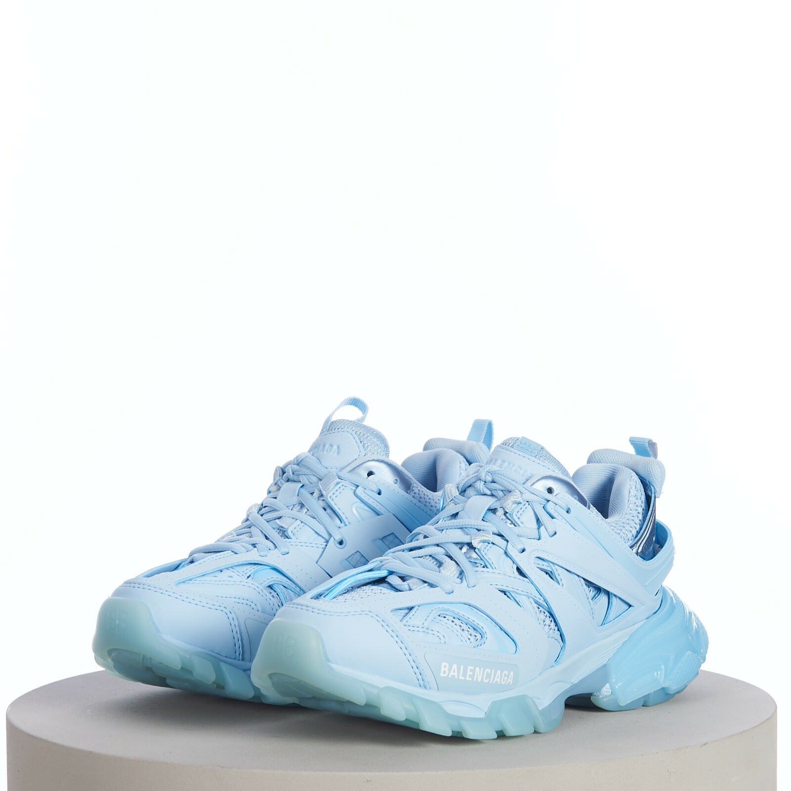 Pre-owned Balenciaga 1050$ Women's Track Clear Sole Sneaker - Light Blue Mesh And Nylon