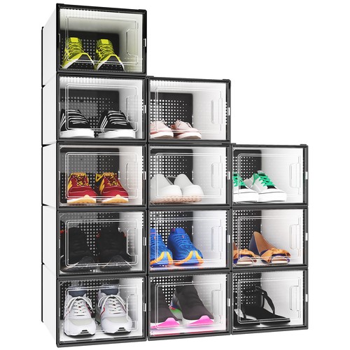 YITAHOME 6/12/18 PCS Stackable Shoe Box Sneaker Cases Storage Organizer Clear
