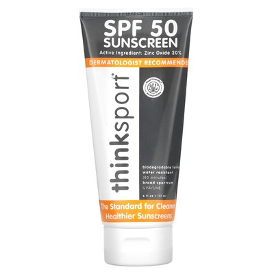 Солнцезащитный крем Think Thinksport SPF 50, 6 жидких унций, 177 мл, не содержит бисфенол-А, не тестировался на