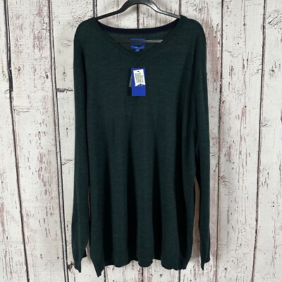 Apt 9 Men's Big & Tall 4XB Dark Green Merino Wool Blend V-Neck Sweater NWT (B16)