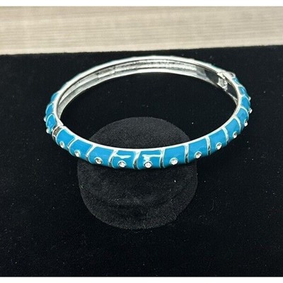 Sequin Nordstrom Blue Teal Thin Silver Tone Enamel Hinge Bangle $25 NWOT