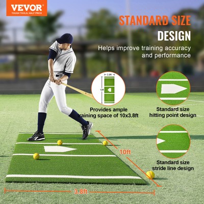 VEVOR 10'x3.8' Baseball Softball Hitting Batting Mat Indoor Outdoor Training