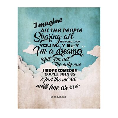John Lennon - Imagine All The People Music lyric Wall Art Print, This Ready t...