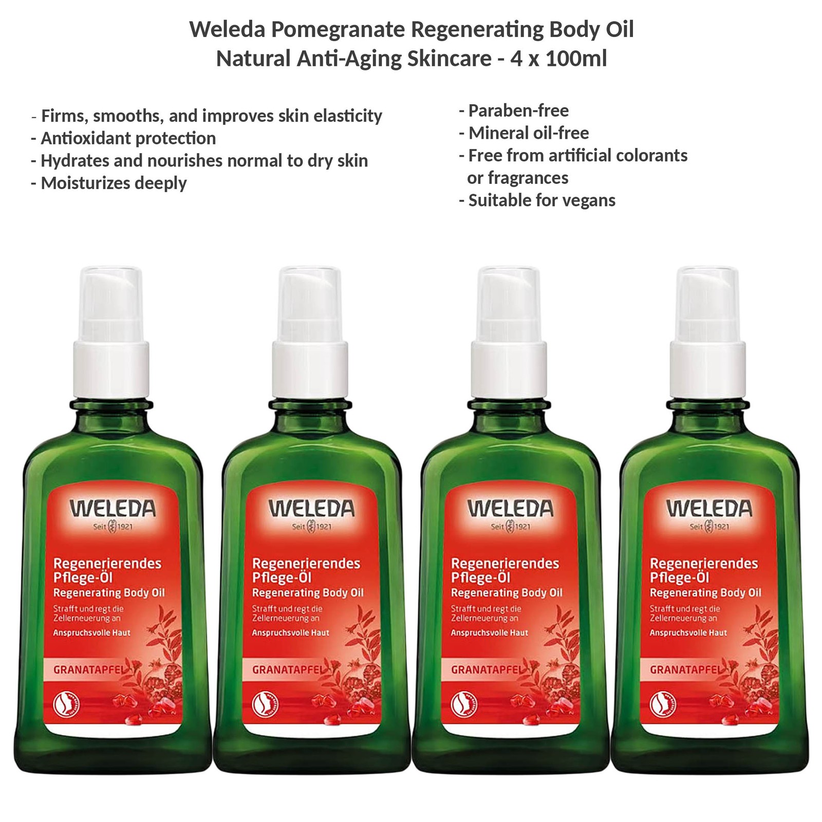 Weleda Pomegranate Regenerating Firming Body Oil for Mature Skin 4x100ml