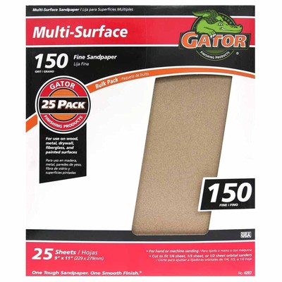 Gator 9'' x 11'' Multi-Surface Sanding Sheets, 150 Grit, 25 Pack