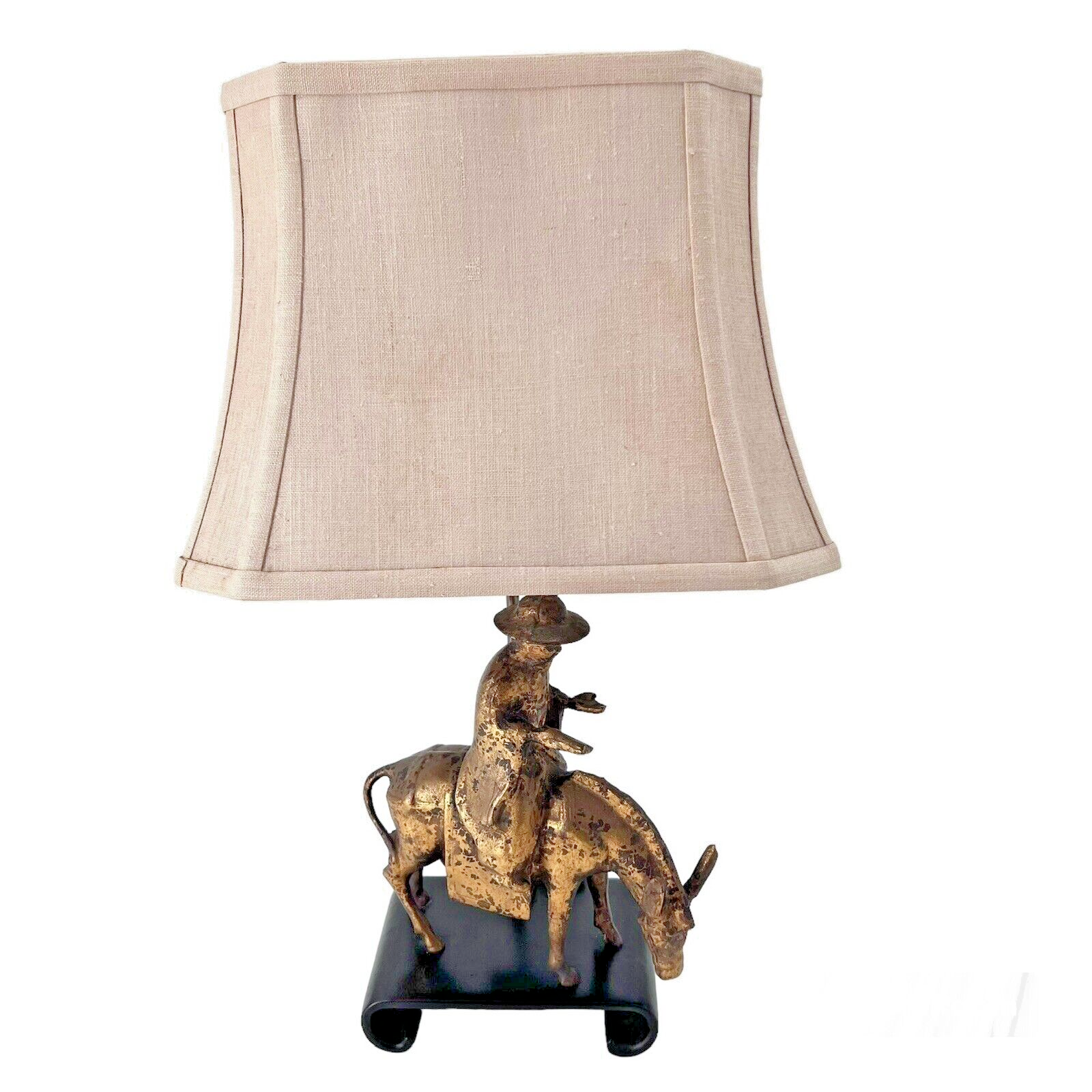 Vintage Man on Horse Metal Sculpture Table Lamp With Shade Vintage Man on Horse Metal Sculpture Table Lamp With Shade