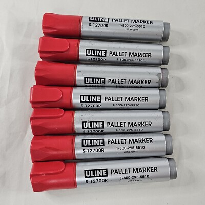 Lot Of 7 Uline Jumbo Pallet Permanent Markers Chisel Tip RED Felt Tip Used READ