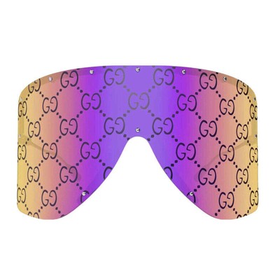 Pre-owned Gucci Sunglasses Gg1244s 002 Gold Silver Pink Gg Print Oversized Authentic In Yellow