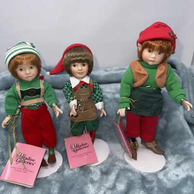 Christmas Elves Set Of 3 Paradise Galleries Treasury Premiere Porcelain Figurine