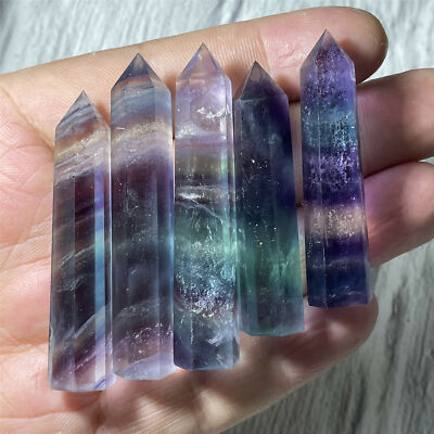 Natural rainbow Fluorite obelisk Quartz Crystal Point Healing 2PCS