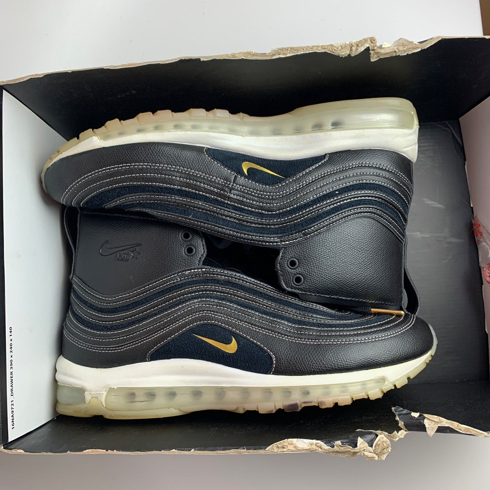 

Мужские кроссовки Nike Air Max 97 Mid RT Riccardo Tisci Black Gold White 913314-001 11, Черный, Nike Air Max 97