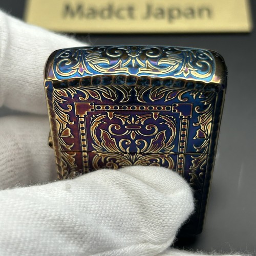 Armor 5 Sides Arabesque Engraved Antique Brass Zippo MIB Rare Velour Case