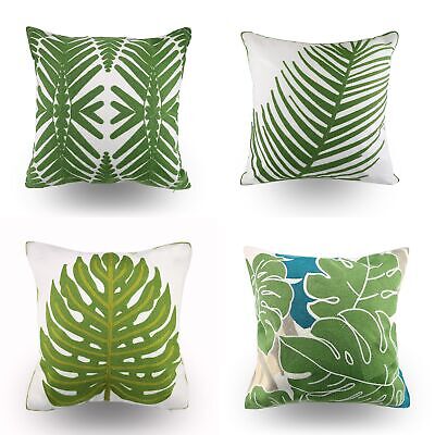 Embroidery Throw Pillow Cover 18x18 Decor Tropical Leaves Floor Pillow Cover ...