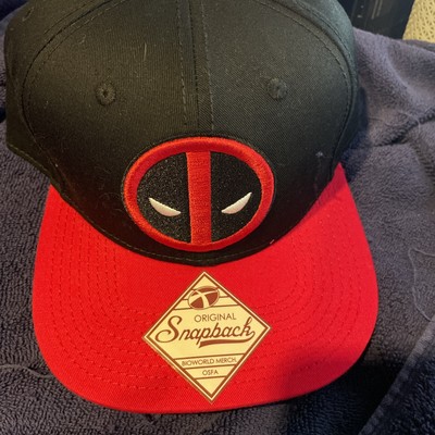 Mens Marvel Dead Pool Red & Black White Acrylic Blend Hat Cap Adjustable OSFM