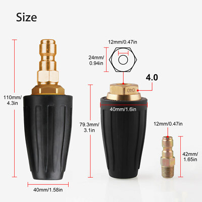 1/4" High Pressure Washer Fast Rotating Turbo Nozzle Spray Tip 4.0 GPM 3000PSI