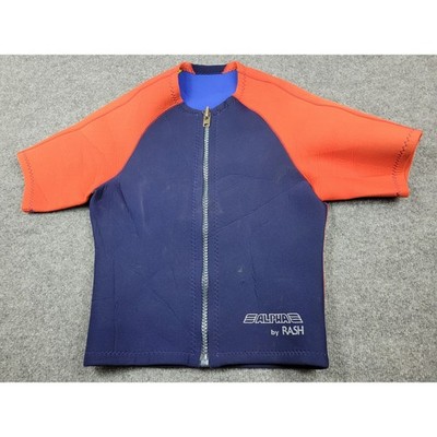 Alpha by Rash Wet Suits Co Womens Wetsuit Top Short Sleeve Zip Front Navy Orange
