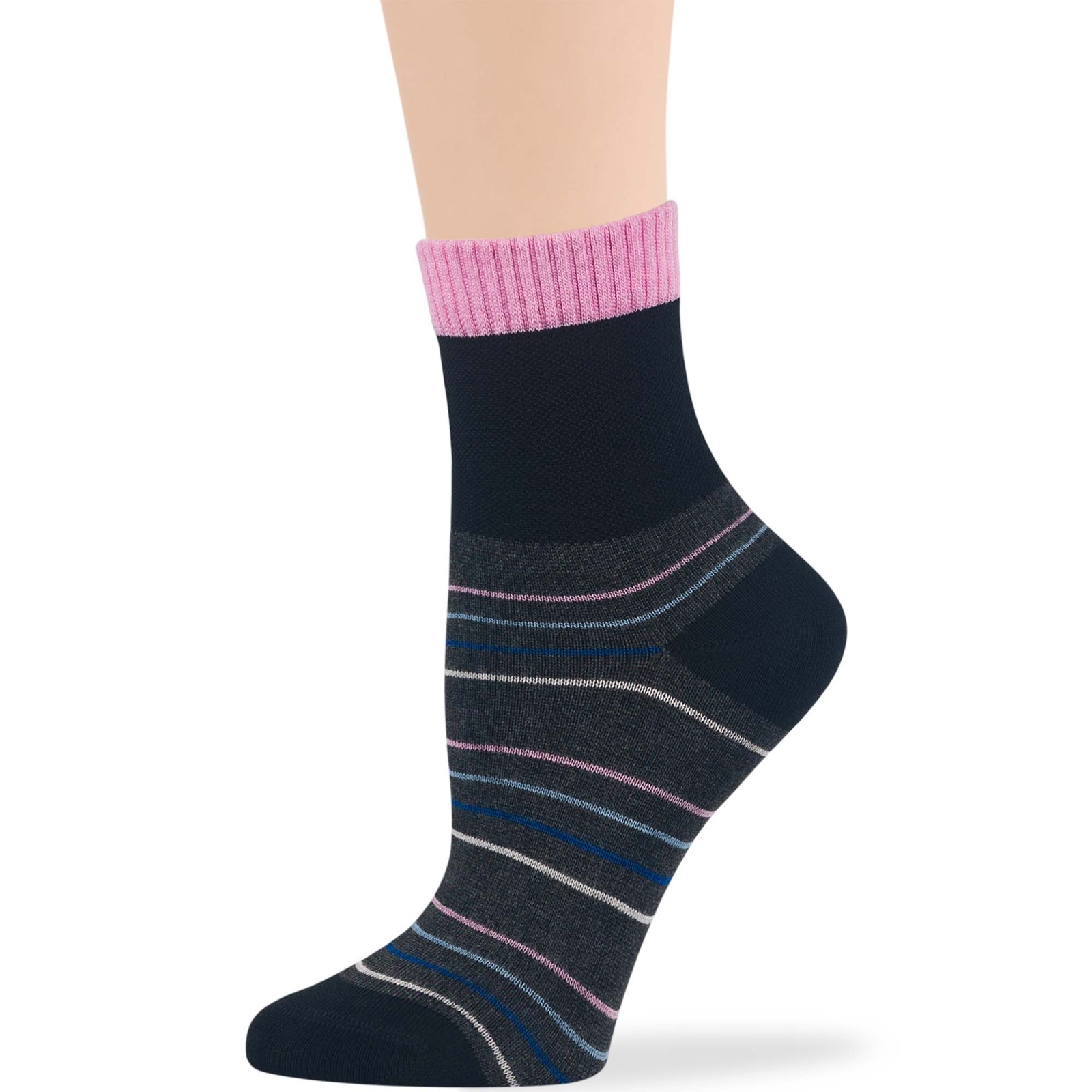 Women Bamboo Diabetic Pattern Quarter Socks Large 4 Pack Dot Stripe Grey Black - Picture 6 of 13