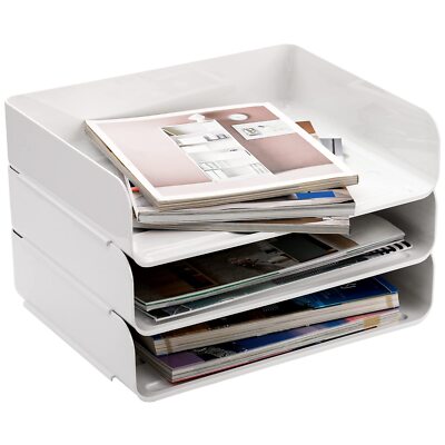 3 Pack Stackable Desktop Letter Tray 3 Tier Paper Document Tray Organizer Whi...