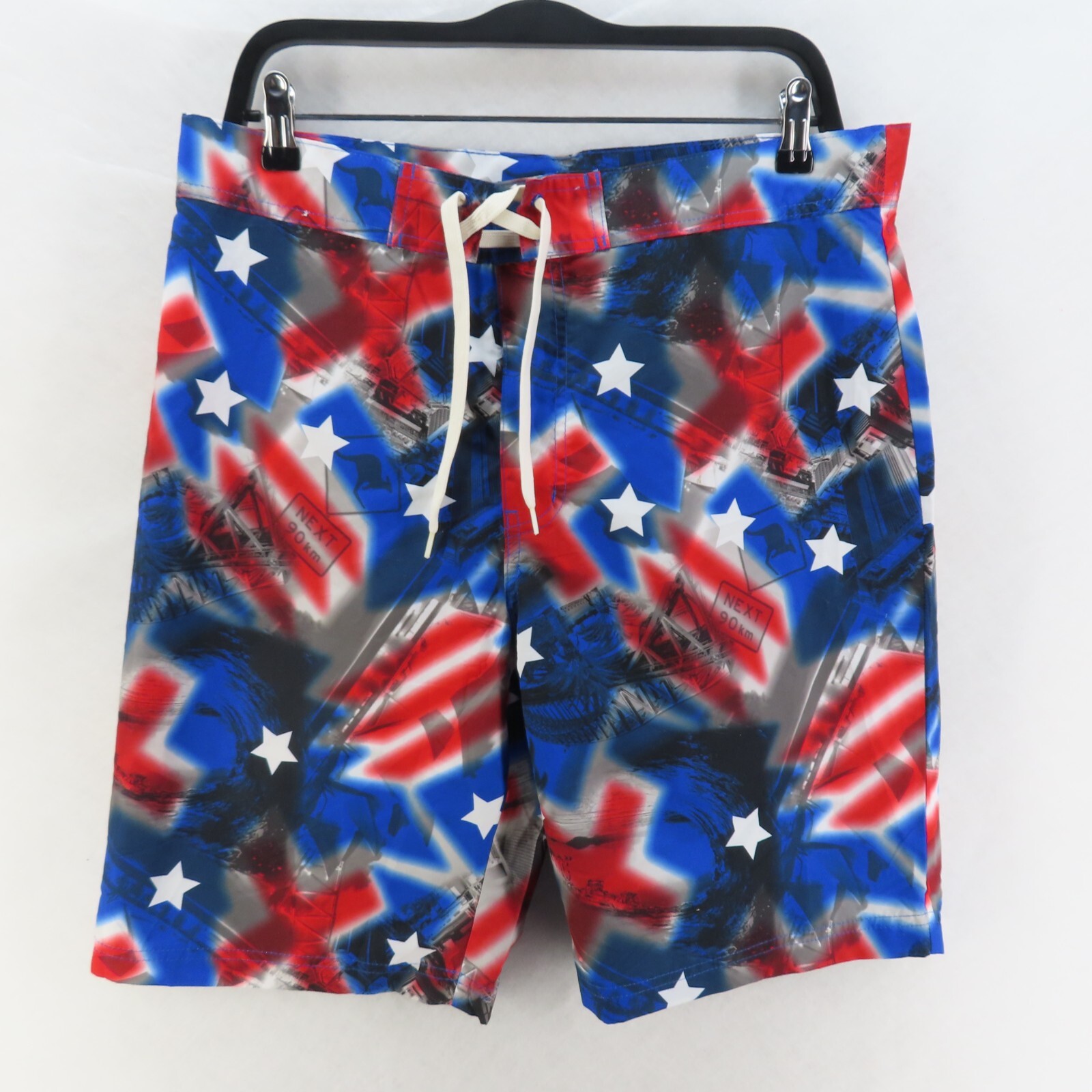 Crane Board Shorts Mens Adult Size Medium Blue Red Drawstring Surf Swim Beach