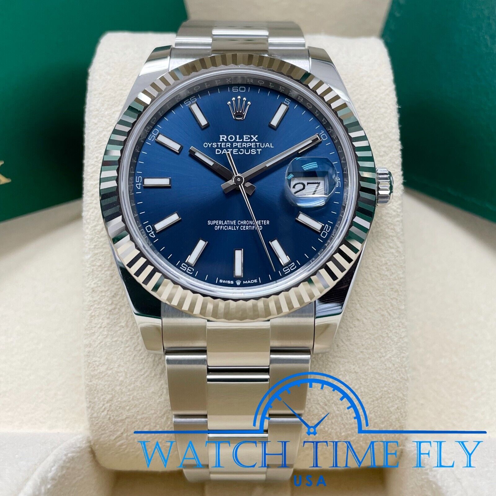 Pre-owned Rolex Datejust 41mm 126334 Fluted Bezel Blue Index Dial Oyster Bracelet Steel