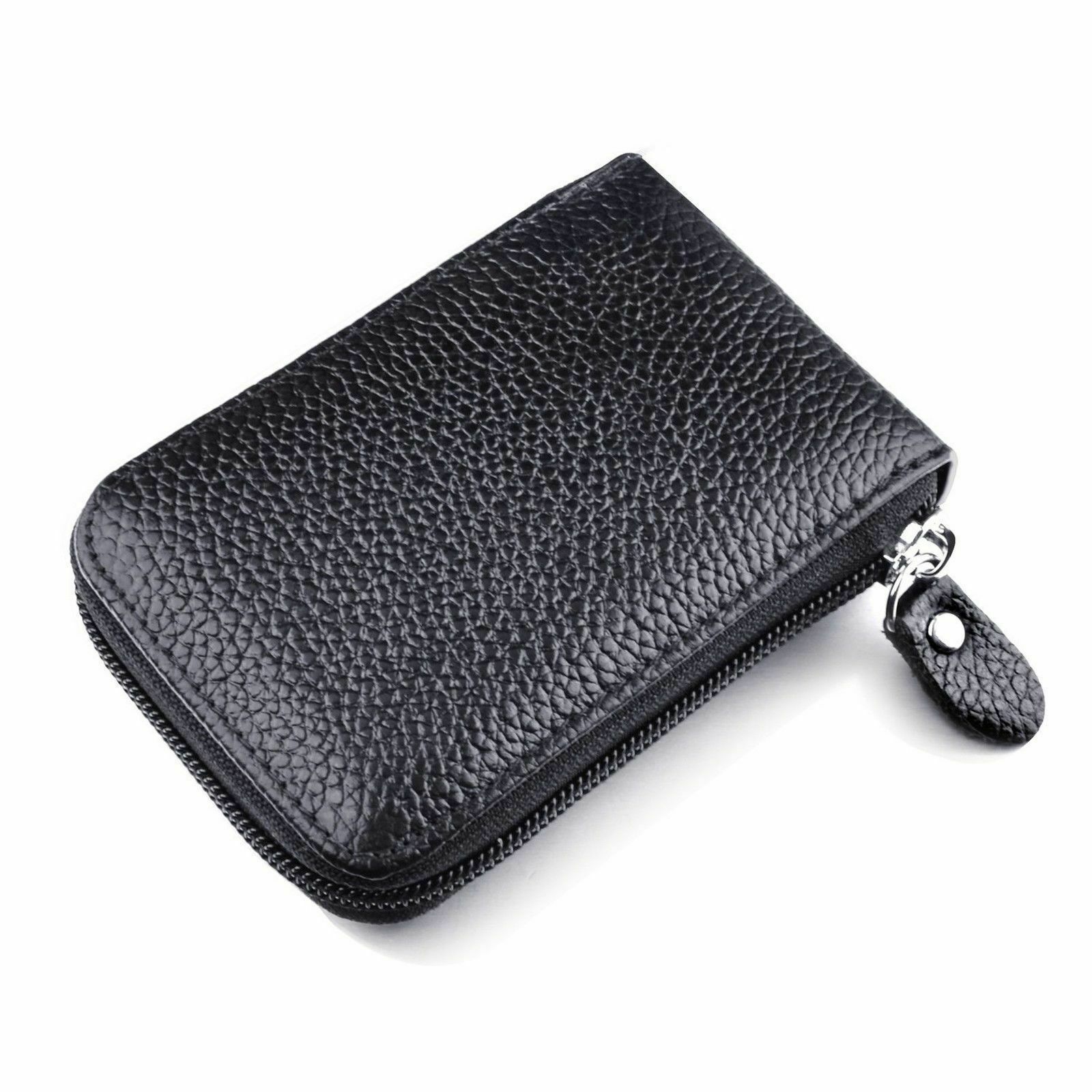 Genuine Leather Credit Card Holder Wallet RFID Blocking Secure Zipper Wallet