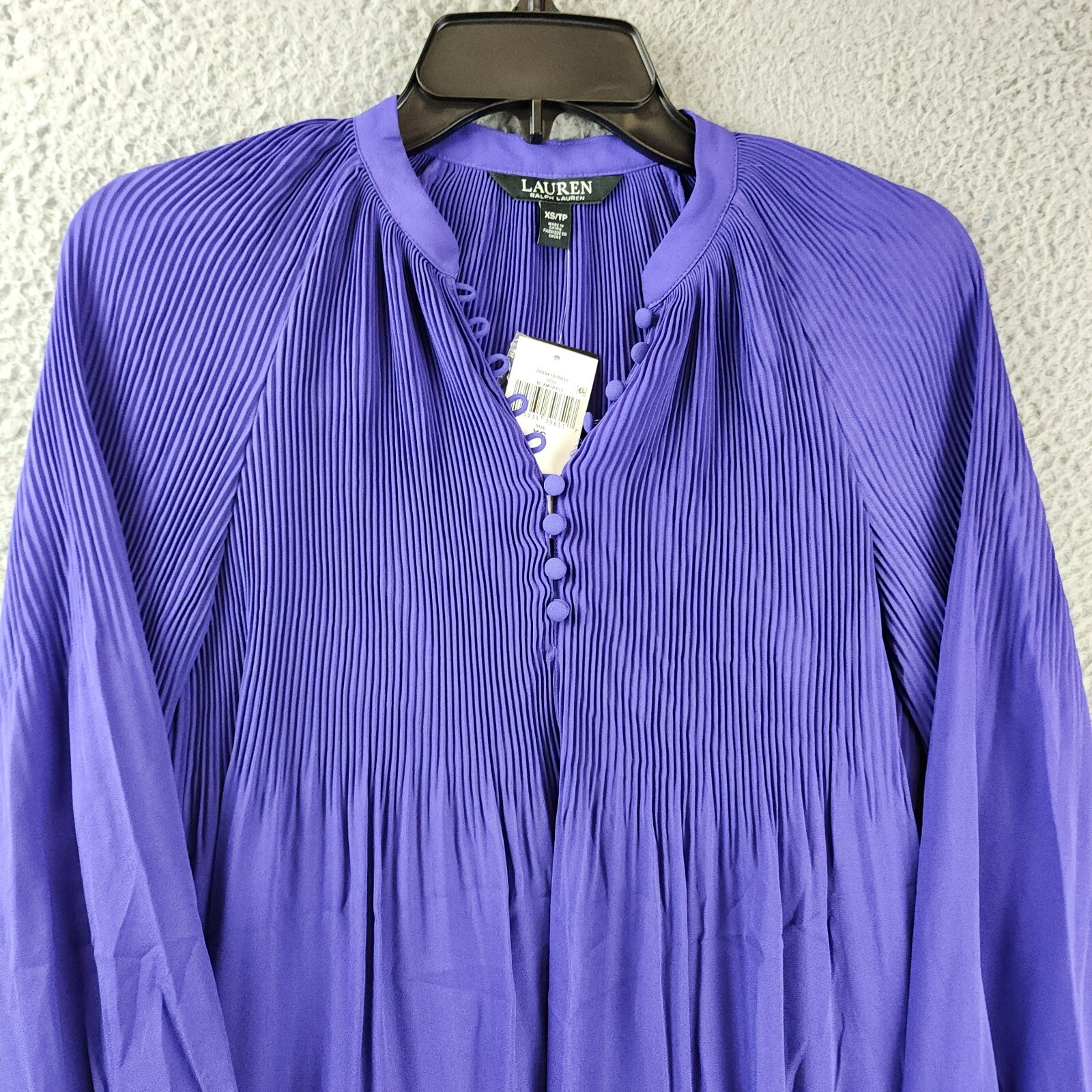 Lauren Ralph Lauren Ruched 1/4-Placket Top Womens XS Violet Amthyst Long Sleeve - Picture 2 of 12