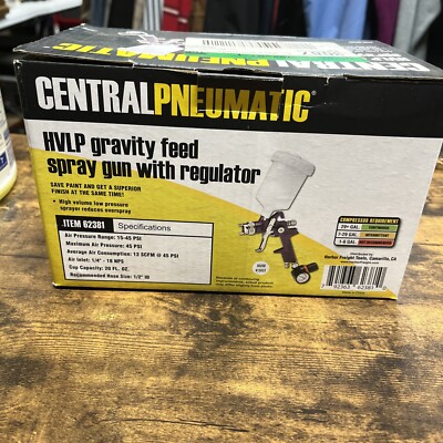 Central Pneumatic Gravity Feed Spray Gun With Regulator 62381 12 CFM 45 PSI New