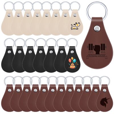 30 Pack Leather Key Fob Keychain Blanks with Key Rings for DIY Keychain Making
