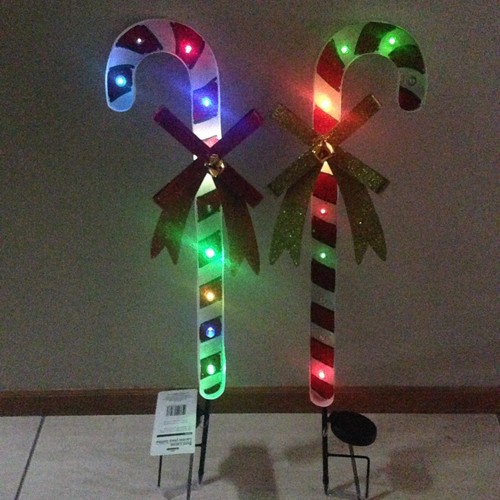 Multicolor Solar Light Up Metal Candy Canes Set/2 Christmas Yard Decor 36