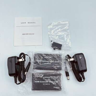 60m/196Ft Extender 4k@60hz 3D 1080P HDMI Repeater over Cat5e/Cat6 Power Adapter