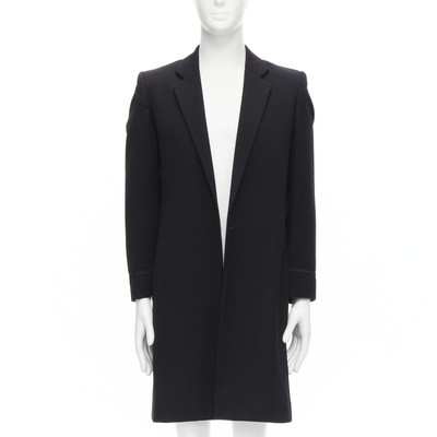 RAF SIMONS 1999 Vintage Runway black worsted wool satin coat jacket EU48 M