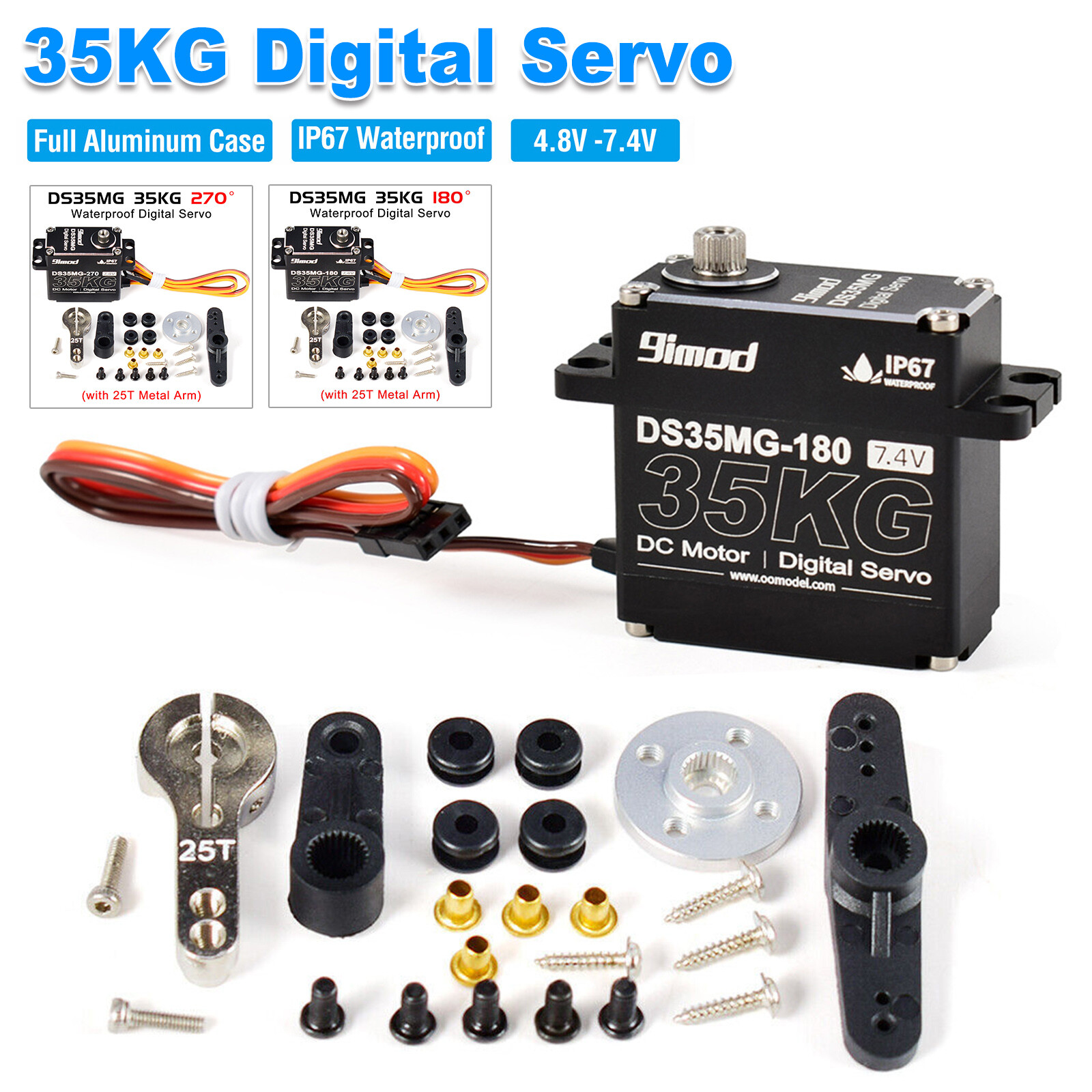 35kg High Torque Servo Motor Metal Gear Steering Servo for 1/10 RC Crawler Car