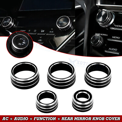 For Toyota Camry 2018-2020 Black AC Audio Volume Rear Mirror Knob Ring Cover Kit