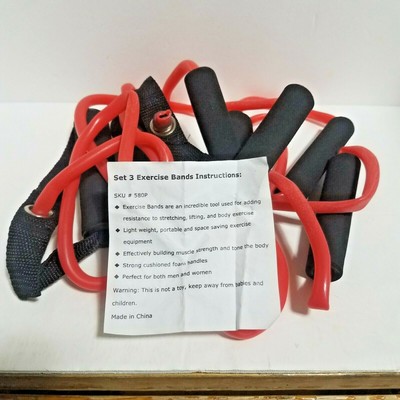 3 Exercise Resistance Bands Small Medium Large Light Resistance Red Mesh Bag Ins