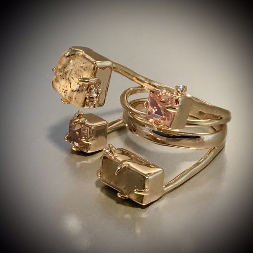 Pre-owned Alexis Bittar Auth  Geo Crystal Labradorite Jasper Doublet Ring Sz 6 W/pouch In Gold